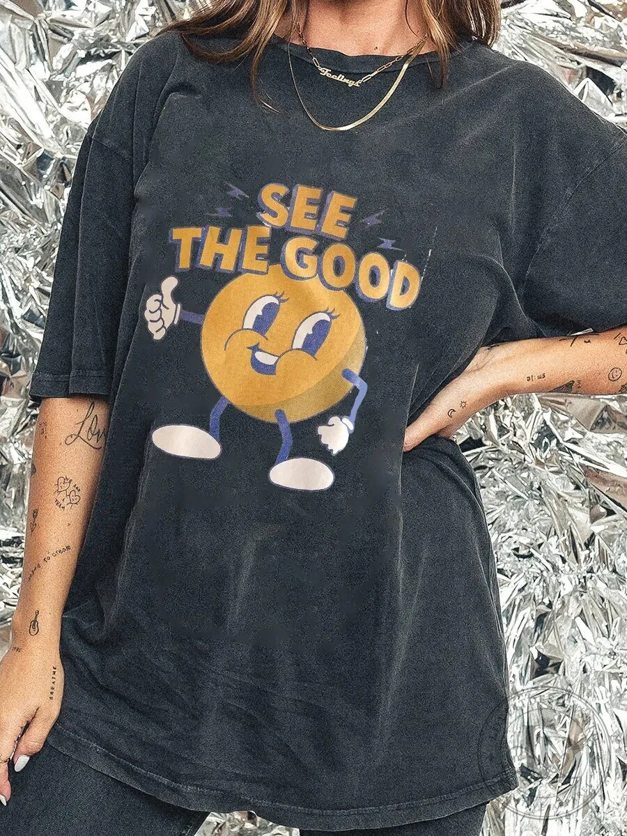 See The Good Happy Face Thumbs Up Graphic Washed T-Shirt