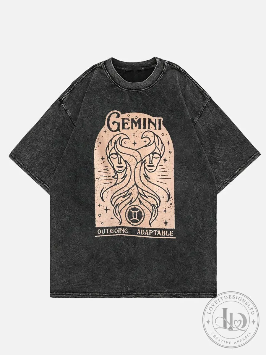 Gemini Zodiac Sign Bohemian Washed T-Shirt