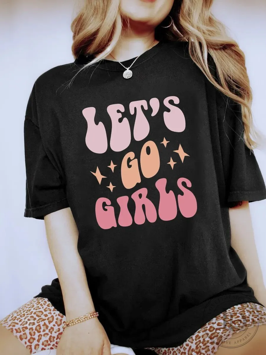 Let's Go Girls Groovy Retro Design Women's Black T-Shirt