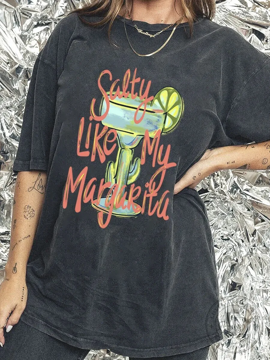 Salty Like My Margarita Cocktail Drink Graphic Washed Black T-Shirt