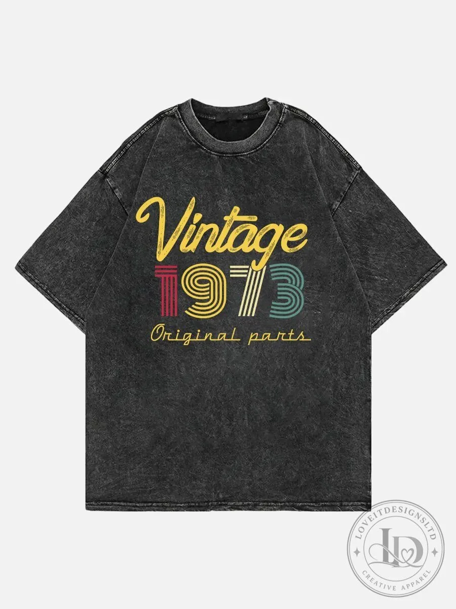 Vintage 1973 Original Parts Birthday Washed Black T-Shirt