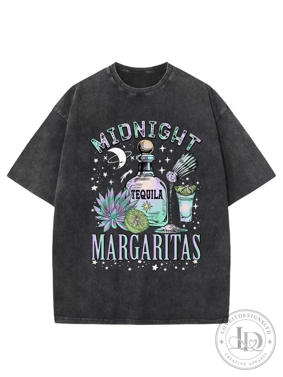 Midnight Margaritas Tequila Cocktail Graphic Washed T-Shirt